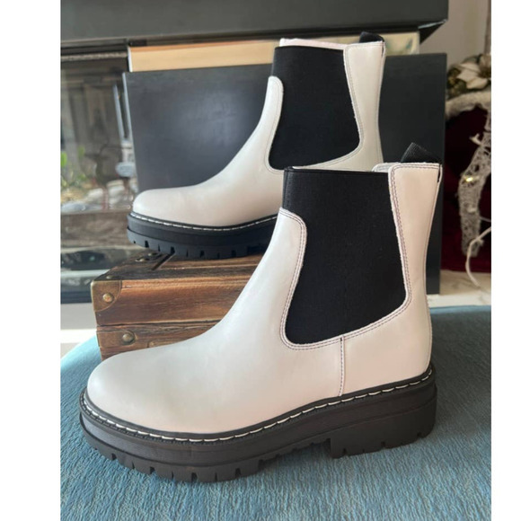 Marc Fisher Patrick Chelsea Lugsole Booties in White Leather - Picture 5 of 10